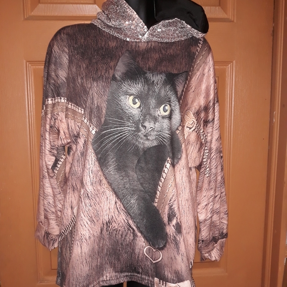 N/A Tops - Pullover hoodie size medium great for the cat lover